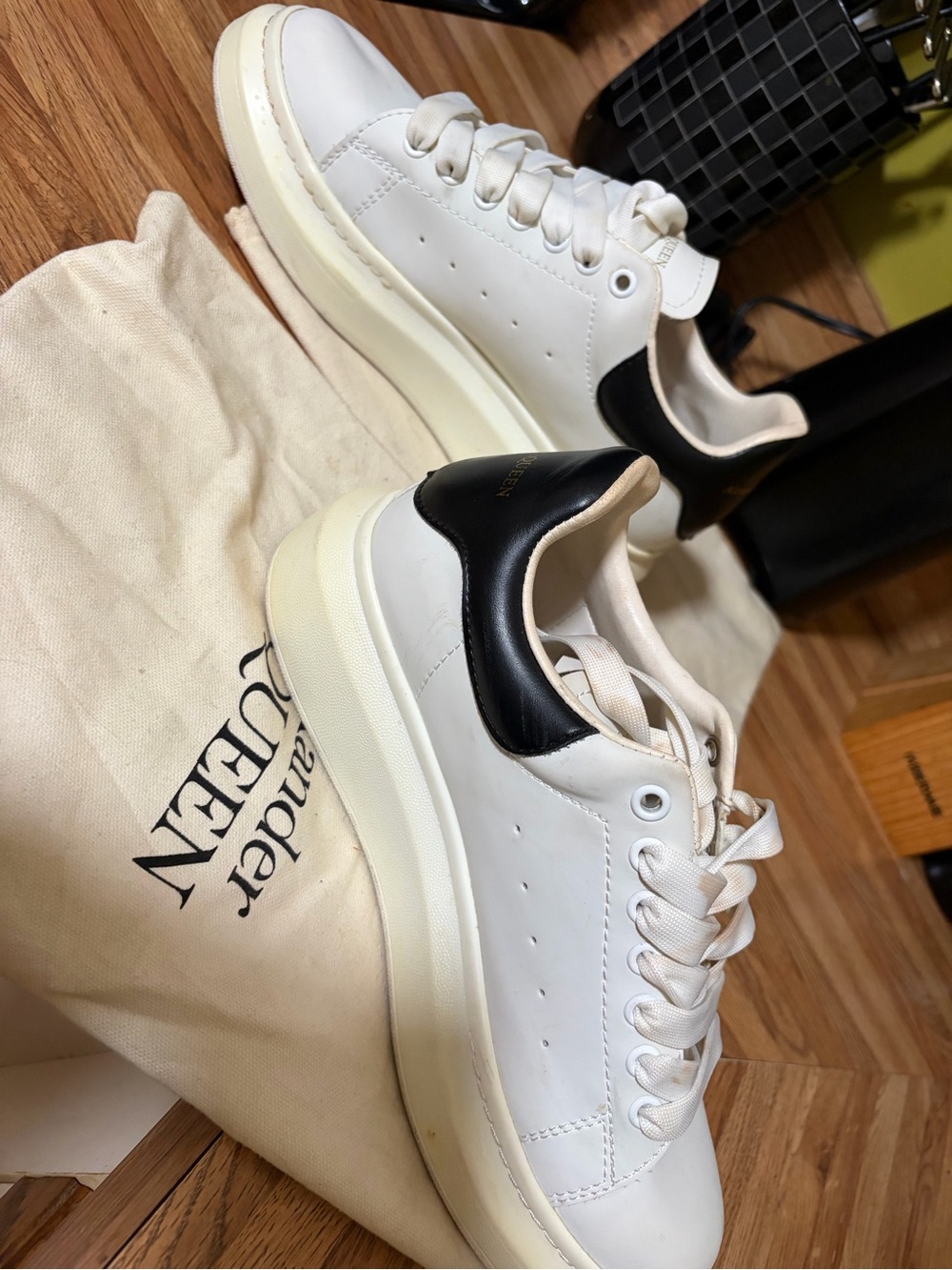 Alexander McQueen White Leather Platform Sneakers with Black Heel Accent - Picture 4 of 5